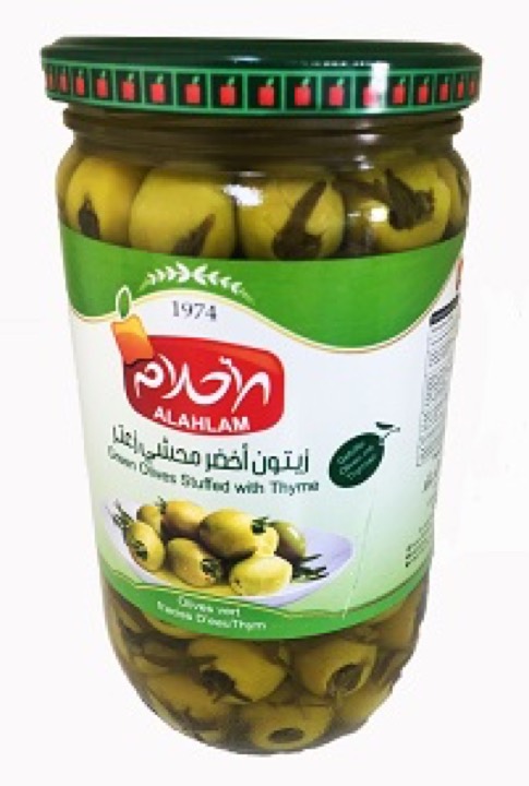 AL AHLAM GROENE OLIJVEN GEVULD &THYME 12X450G