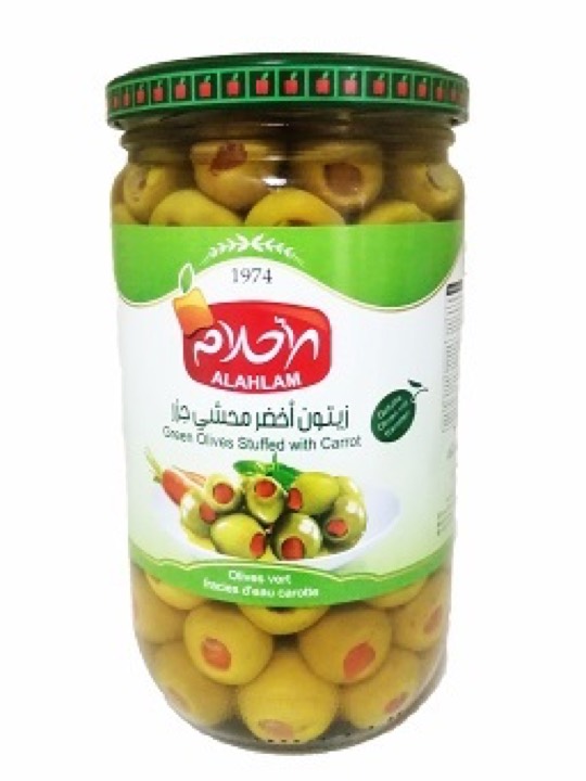 AL AHLAM GREEN OLIVES STUFFED WITH CARROT 12X450GR