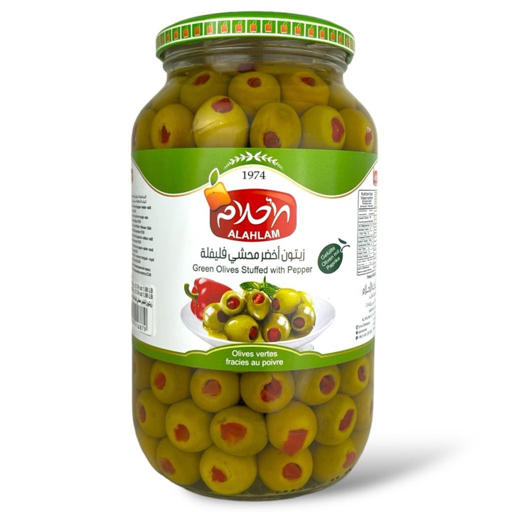 AL AHLAM GREEN OLIVES STUFFED WITH PEPPER 6X900G